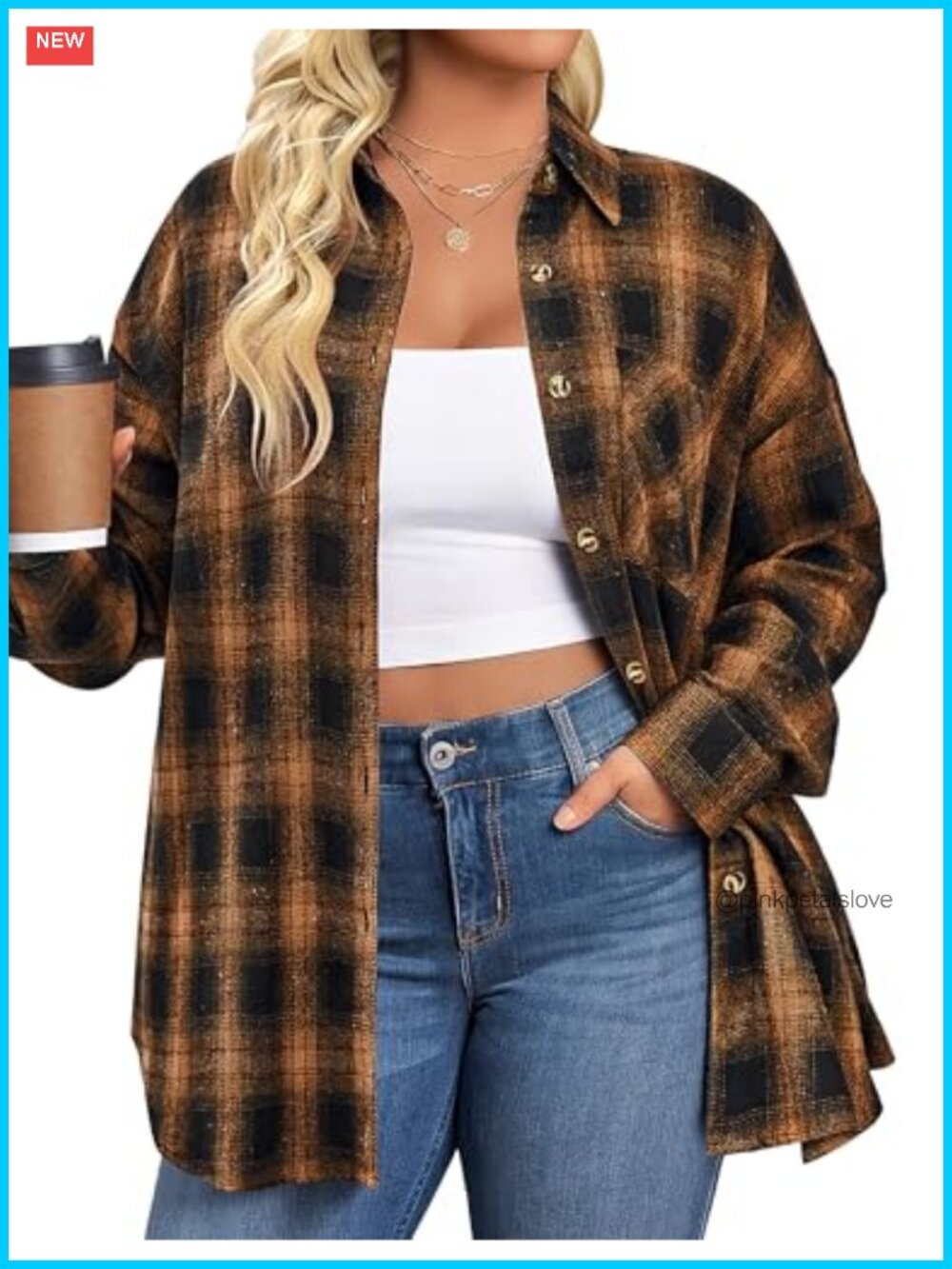 Plus Size Flannel Shirt Long Sleeve Button Down Plaid Top